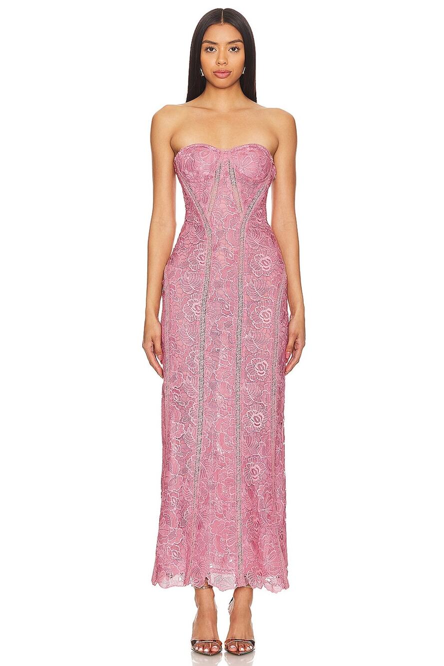 ROCOCO SAND X Revolve Paris Lace Midi Dress in Blush